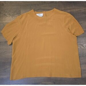 Vintage Silk Boutique 100% Silk Top 1X Tan Brown Blouse Plus Size 90s